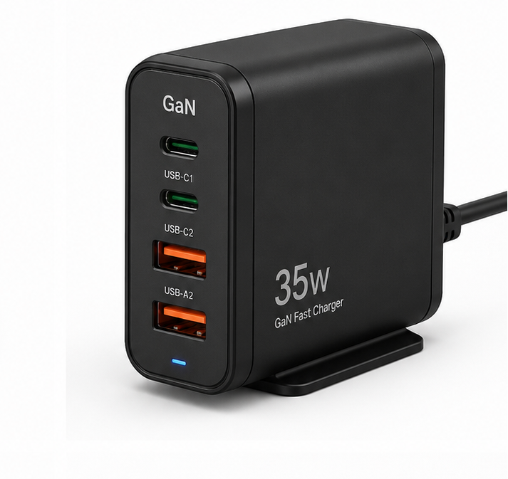 65W GaN Fast Charger – 4-Port USB-C/USB-A Desktop Charging Station