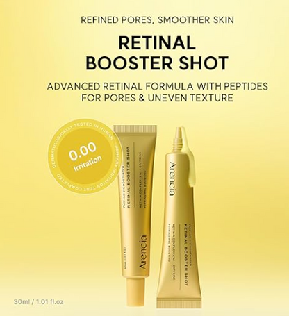 Arencia Retinal Serum, Advanced Night Serum with Retinal, Caffeine and Ectoin, Pore Refining and Firming Formula, 1.01 fl oz