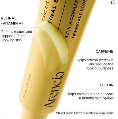 Arencia Retinal Serum, Advanced Night Serum with Retinal, Caffeine and Ectoin, Pore Refining and Firming Formula, 1.01 fl oz