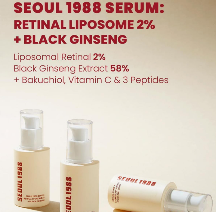 SEOUL 1988 Retinal Serum – Formulated with Advanced Retinal Liposome 2% and 58% Black Ginseng Extract | Fine Lines and Skin Texture Care Serum | Korean Skincare, 30ml / 1.01 fl oz