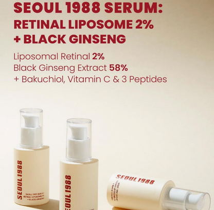 SEOUL 1988 Retinal Serum – Formulated with Advanced Retinal Liposome 2% and 58% Black Ginseng Extract | Fine Lines and Skin Texture Care Serum | Korean Skincare, 30ml / 1.01 fl oz